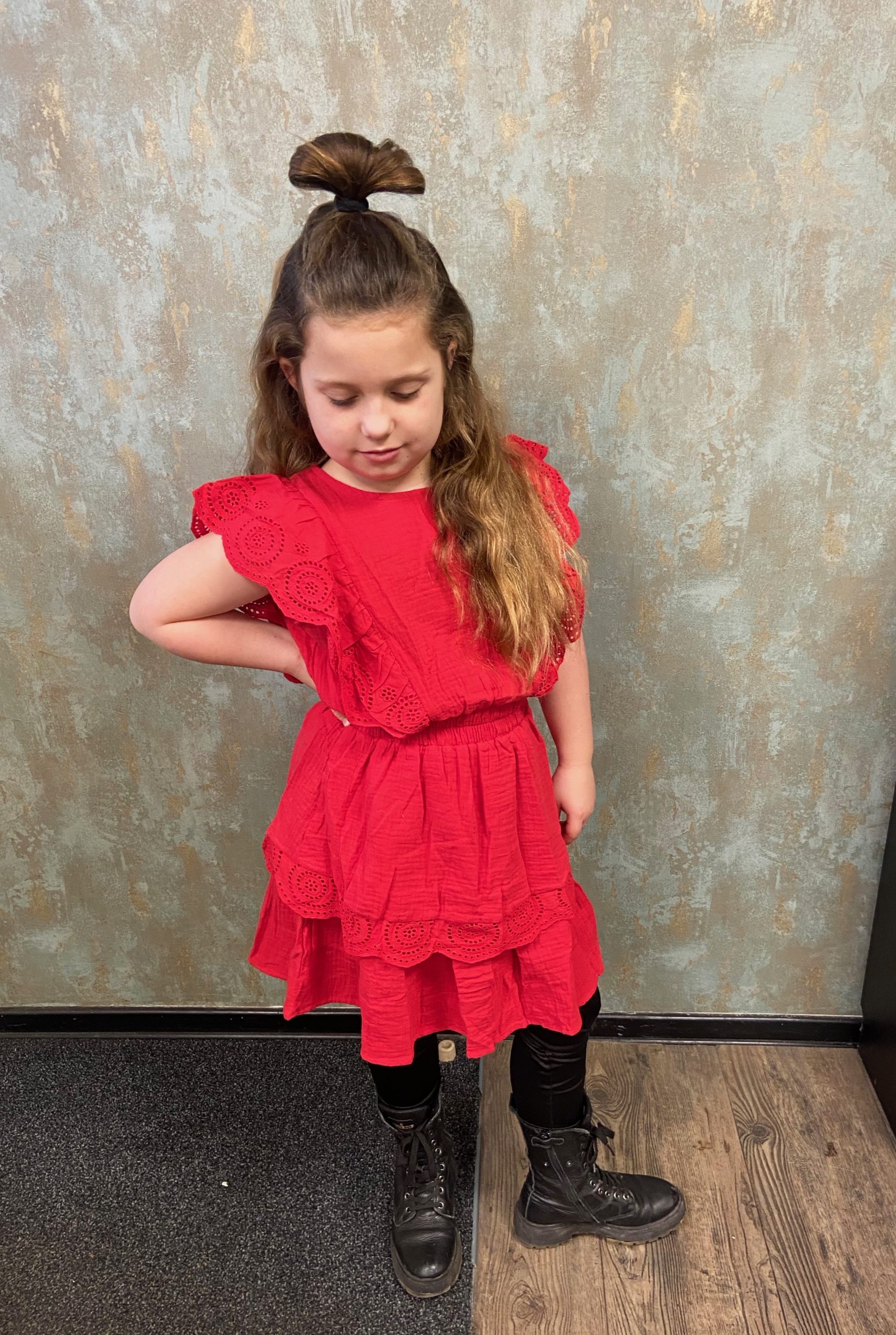 Streven draadloos Pennenvriend Knappiess Kinderkleding rode jurk
